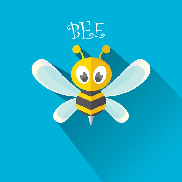 Vector abeja icono plano con sombra larga — Vector de stock