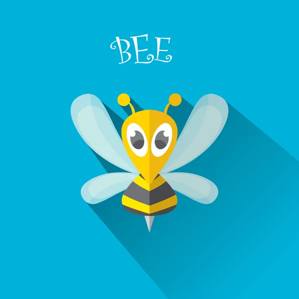 Vector abeja icono plano con sombra larga — Vector de stock