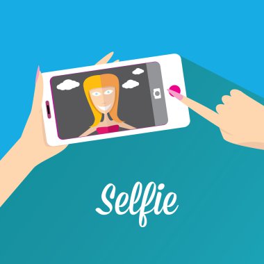 selfie, telefonda fotoğrafta. vektör çizim