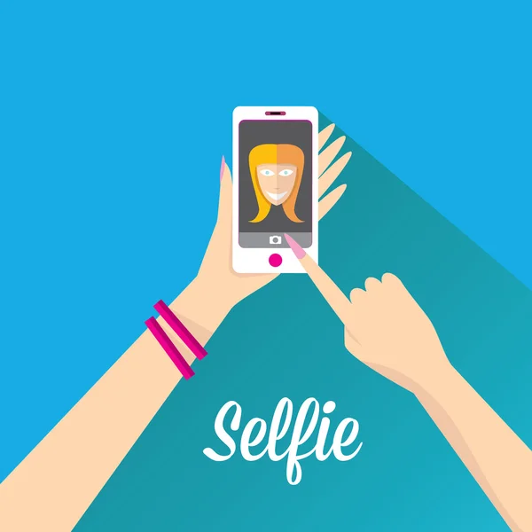 Λήψη selfie φωτογραφίας στο τηλέφωνο. εικονογράφηση φορέας — Διανυσματικό Αρχείο
