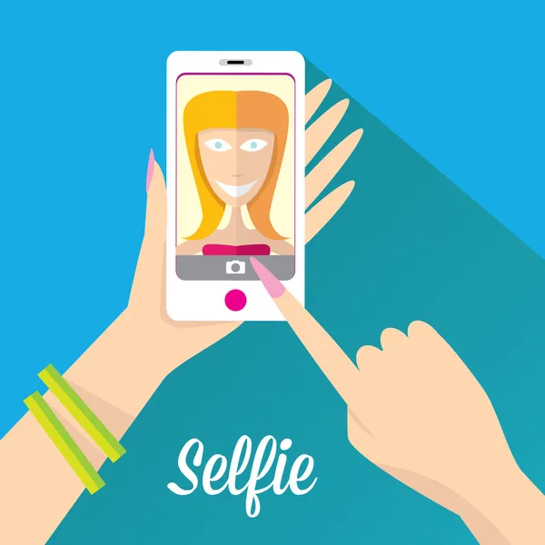 Mengambil foto Selfie di telepon. ilustrasi vektor - Stok Vektor