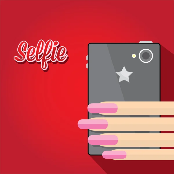 Scattare foto selfie sul concetto di Smart Phone in rosso — Vettoriale Stock