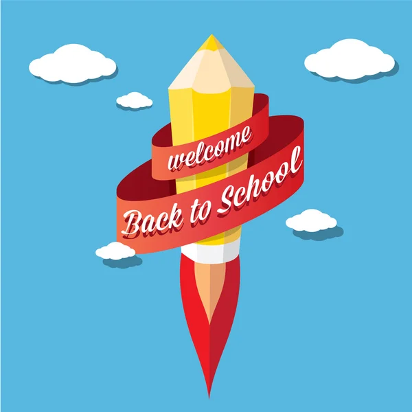 Back to school illustration with rocket pencil — Stock Vector