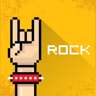 Rock n roll müzik pixel art el işareti vektör.