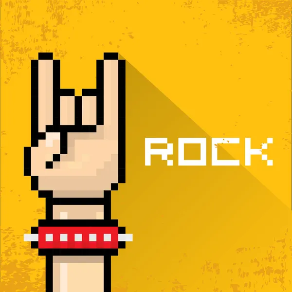 Vector pixel art hand sign rock n roll music. — Stock Vector