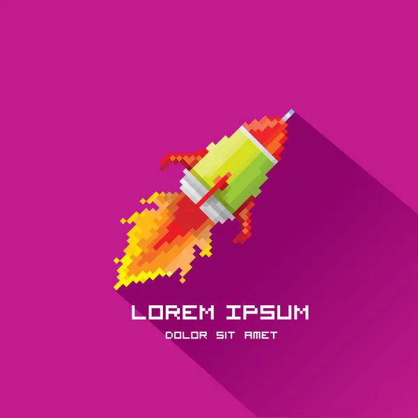紫色の背景にベクトル フラット ピクセル ロケット. — ストックベクタ