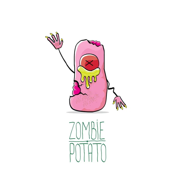 Beyaz arka planda izole edilmiş şirin pembe zombi patates karakteri. Benim adım zombi patates vektör cadılar bayramı geçmişi. canavar sebze funky karakter — Stok Vektör