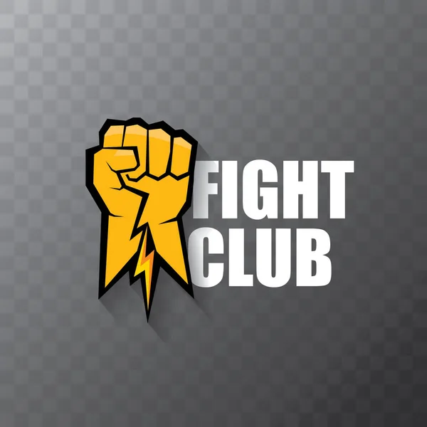 Lucha club vector logo con puño naranja hombre aislado sobre fondo transparente. Plantilla de diseño de concepto de artes marciales mixtas MMA — Vector de stock