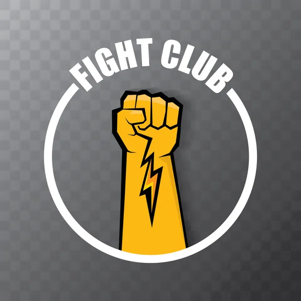 Fight club vector logo with orange man fist isolated on transparent background. MMA Mixed martial arts concept design template — Stock Vector