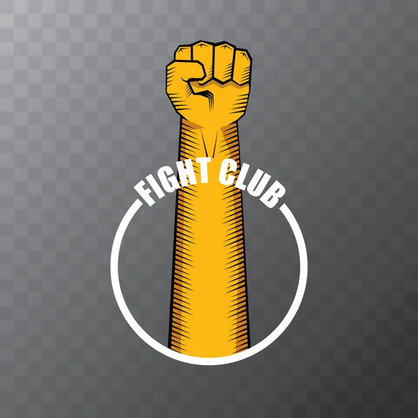 クラブ・ベクトルのロゴとオレンジマンの拳を背景に隔離。総合格闘技コンセプトデザインテンプレート — ストックベクタ