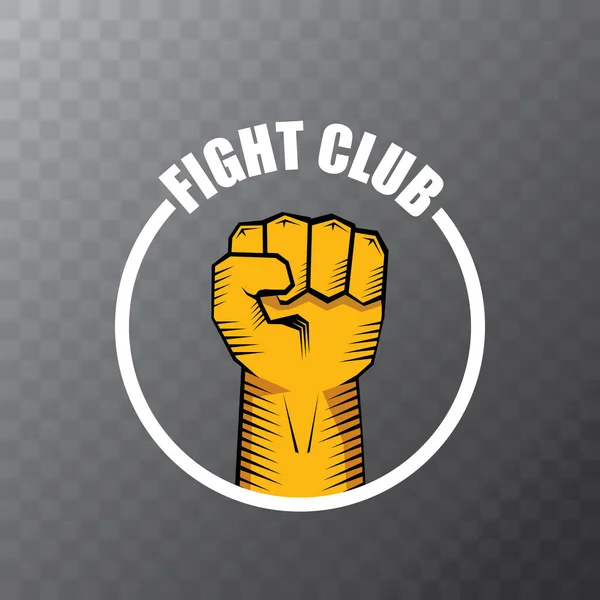 Fight club vector logo with orange man fist isolated on transparent background. MMA Mixed martial arts concept design template — Stock Vector