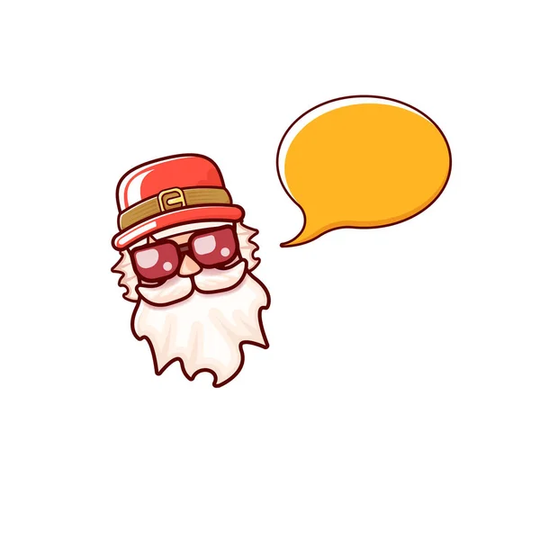 Santa Claus head with Santa red hat and hipster sunglasses and speech bubble isolated on white background. Santa Claus label or sticker design. Christmas greeting card template — Stock Vector
