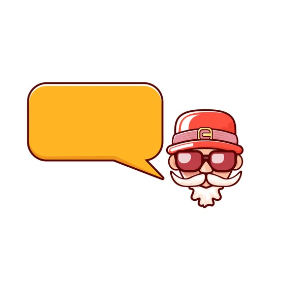 Cabeza de Santa Claus con sombrero rojo de Santa y gafas de sol hipster y burbuja de habla aislada sobre fondo blanco. Etiqueta de Santa Claus o diseño de pegatina. Tarjeta de felicitación de Navidad plantilla — Vector de stock