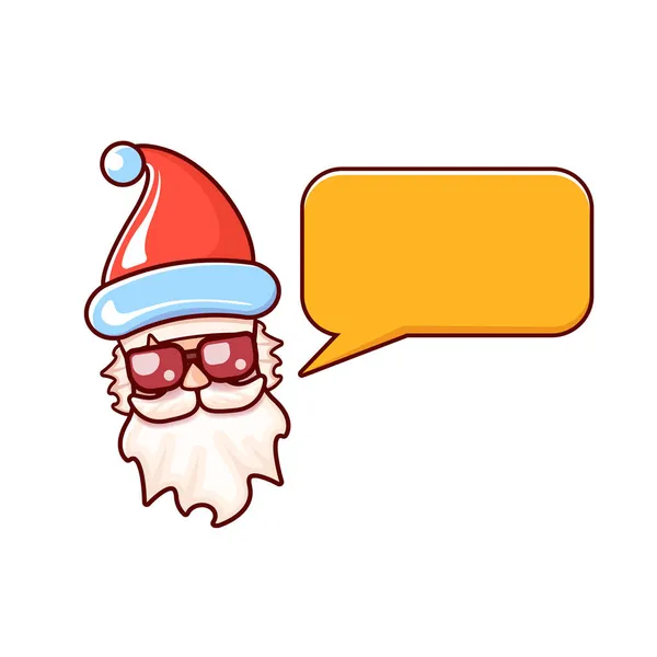 Cabeza de Santa Claus con sombrero rojo de Santa y gafas de sol hipster y burbuja de habla aislada sobre fondo blanco. Etiqueta de Santa Claus o diseño de pegatina. Tarjeta de felicitación de Navidad plantilla — Archivo Imágenes Vectoriales
