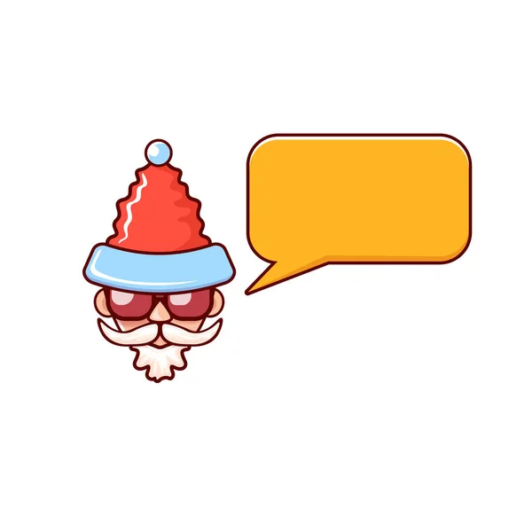Голова Санта-Клауса в красной шляпе и хипстерских солнцезащитных очках и речевом пузыре на белом фоне. Дизайн этикетки Санта Клауса или наклейки. Шаблон рождественских открыток — стоковый вектор