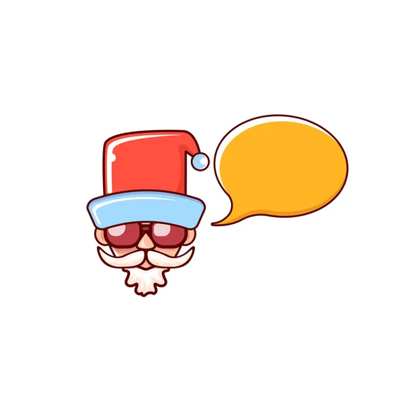 Cabeza de Santa Claus con sombrero rojo de Santa y gafas de sol hipster y burbuja de habla aislada sobre fondo blanco. Etiqueta de Santa Claus o diseño de pegatina. Tarjeta de felicitación de Navidad plantilla — Vector de stock