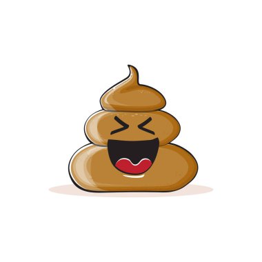 Beyaz arka planda izole edilmiş vektör komik çizgi film havalı gülümseyen bok ikonu. Emoji funky kaka karakteri. Kaka ya da etiket yığını