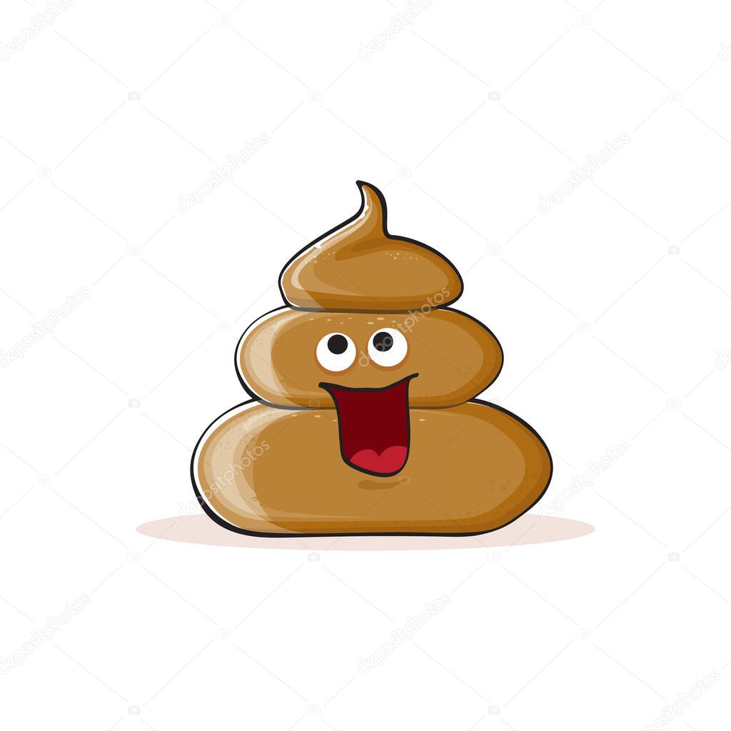 vector funny cartoon cool smiling poo icon isolated on white background. emoji funky poo character. A pile of poo sticker or label