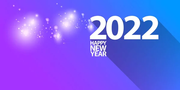 2022 Šťastný nový rok kreativního designu horizontální banner pozadí a blahopřání s textem. vektor 2022 čísla nového roku izolované na moderním ultra fialovém pozadí s jiskry a světly — Stockový vektor