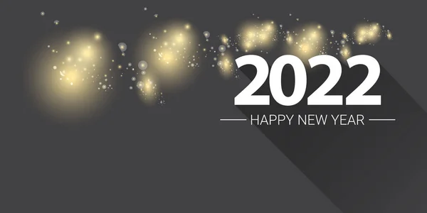 2022 Mutlu Yeni Yıl yaratıcı tasarım yatay afiş arkaplanı ve mesajlı tebrik kartı. 2022 yeni yıl sayıları modern gri arka planda izole edilmiş, parıltı ve ışıklarla. — Stok Vektör