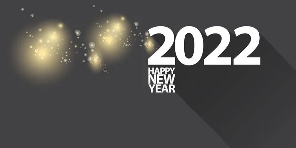 2022 Happy new year creative design horizontal banner background and greeting card with text. vector 2022 new year numbers isolated on modern grey background with sparkles and lights — Stock Vector