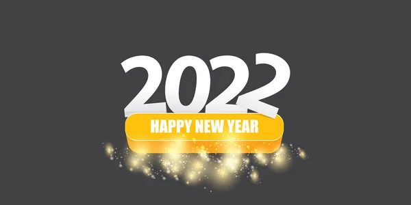 2022 Happy new year creative design horizontal banner background and greeting card with text. vector 2022 new year numbers isolated on modern grey background with sparkles and lights — Stock Vector