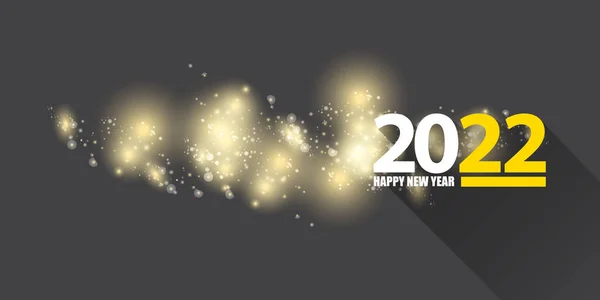 2022 Bonne année design créatif fond de bannière horizontale et carte de vœux avec du texte. vecteur 2022 nouvelles années numéros isolés sur fond gris moderne avec des étincelles et des lumières — Image vectorielle