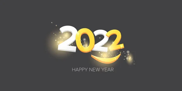 2022 Happy new year creative design horizontal banner background and greeting card with text. vector 2022 new year numbers isolated on modern grey background with sparkles and lights — Stock Vector