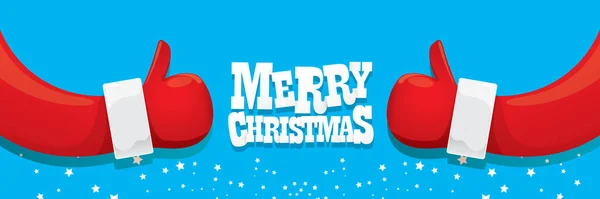 Vetor funky cartoon Papai Noel como ícone de mão isolado no fundo azul. feliz natal horizontal banner fundo — Vetor de Stock