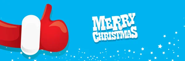 Vecteur funky dessin animé Père Noël comme icône de la main isolé sur fond bleu. joyeux Noël fond de bannière horizontale — Image vectorielle
