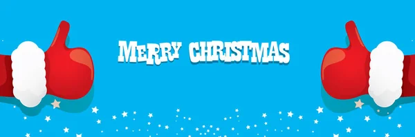 Vektor funky Cartoon Weihnachtsmann wie Hand-Symbol auf blauem Hintergrund isoliert. Frohe Weihnachten horizontal Banner Hintergrund lizenzfreie Stockillustrationen