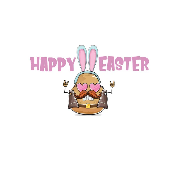 Vector rock star easter potato funny cartoon character with blue easter bunny ears isolated on white background. rock n roll easter party poster or happy easter greeting card — Vetor de Stock