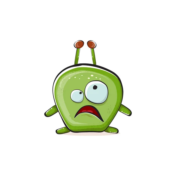 Vector cartoon funny green alien monster isolated on white background. Smiling silly green monster print sticker design template. Cute Ghost, troll, gremlin, goblin, devil and monster — Stockvektor