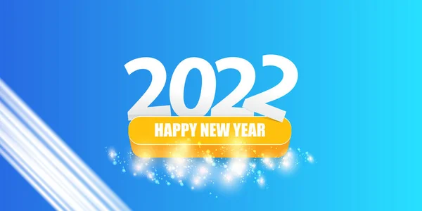 2022 Щасливий новорічний творчий дизайн горизонтального банерного фону та вітальна листівка з текстом. вектор 2022 новорічні номери ізольовані на сучасному синьому фоні з блискітками та вогнями — стоковий вектор