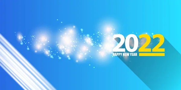 2022年快乐新年创意设计横向横幅背景和贺卡与文字。在现代蓝色背景下与闪光和灯光隔离的2022年新年数字 — 图库矢量图片