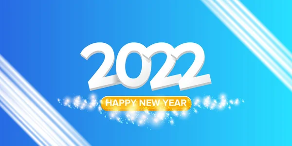 2022 Feliz año nuevo diseño creativo horizontal banner fondo y tarjeta de felicitación con texto. vector 2022 nuevos números de año aislados en el fondo azul moderno con destellos y luces — Vector de stock