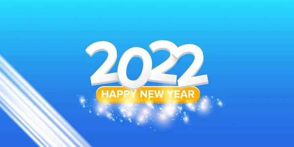 2022 Frohes neues Jahr kreatives Design horizontale Banner Hintergrund und Grußkarte mit Text. Vektor 2022 Neujahrszahlen isoliert auf modernem blauen Hintergrund mit Funkeln und Lichtern — Stockvektor
