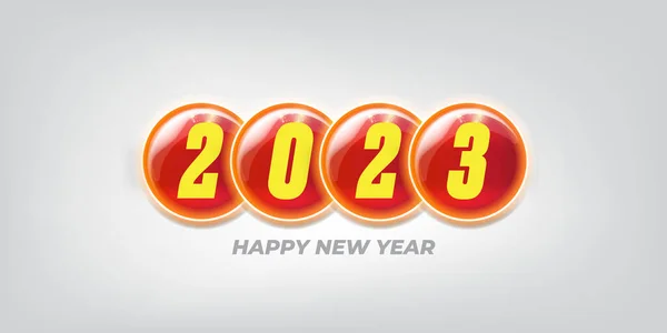 2023新年快乐横幅背景和2023卡片文字。矢量2023新年贴纸，标签，图标，标志和徽章隔离的时尚灰色背景 — 图库矢量图片