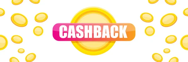 Vektor Cash-Back horizontale Banner-Design-Vorlage mit Cash-Back-Symbol und Münzen auf weißem Hintergrund isoliert. horizontales Banner für Bargeld oder Geld-Rückerstattung — Stockvektor