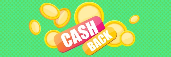 Vektor Cash-Back horizontale Banner-Design-Vorlage mit Cash-Back-Symbol und Münzen isoliert auf mintgrünem Hintergrund. horizontales Banner für Bargeld oder Geld-Rückerstattung — Stockvektor