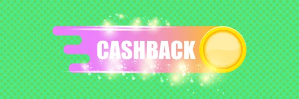 Vector cash back horizontal banner design template with cash back icon and coins isolated on mint green background. cashback or money refund label horizontal banner — Stock Vector