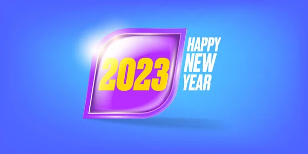 2023 Щасливий новий рік горизонтальний банерний фон і вітальна листівка 2023 з текстом. вектор 2023 новорічна наклейка, етикетка, іконка, логотип та значок ізольовані на зимовому стильному синьому фоні — стоковий вектор
