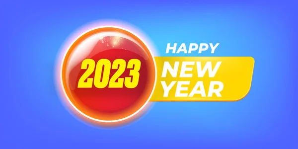 2023 Happy new year horizontal banner background and 2023 greeting card with text. vector 2023 new year sticker, label, icon, logo and badge isolated on winter stylish blue background — Stock Vector