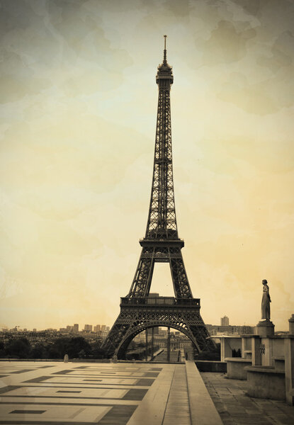 The beautiful Eiffel Tower in Paris toned in retro style