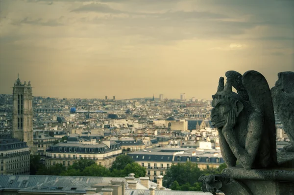 Gargulec (chimera) na Notre Dame de Paris — Zdjęcie stockowe