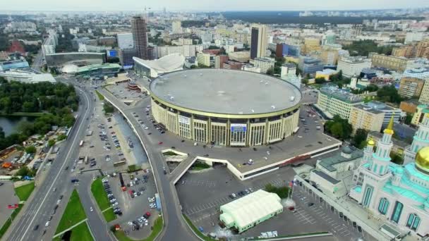 Olimpiyat Stadyumu, yaz. Moskova, Rusya. Hava görüntüsü 4k. — Stok video