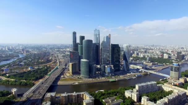 Luftaufnahme des Moscow City International Business Center bei Tag — Stockvideo