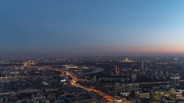 Moskwa panorama miasta dzień do nocy timelapse widok z lotu ptaka — Wideo stockowe