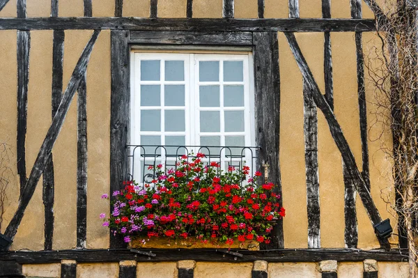 Ле-Ман, окно с цветами — стоковое фото