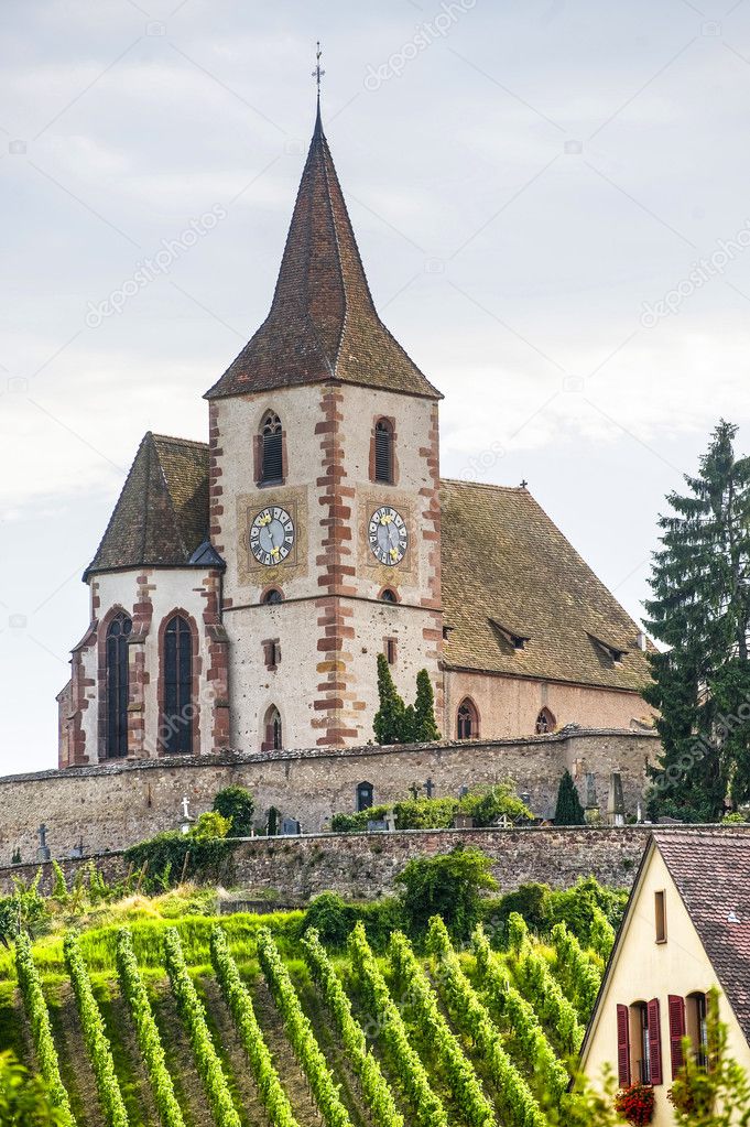 Hunawihr (Alsace) - Church and vineyard